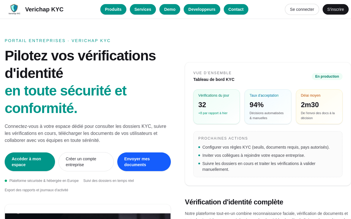 Aperçu du projet Verichap KYC Website